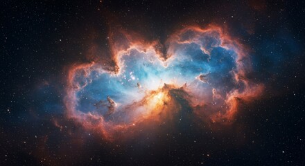 Obraz premium Celestial Nebula: Cosmic Dance of Light and Color - A breathtaking of a vibrant nebula, showcasing a stunning array of colors and cosmic dust. Perfect for science, space, and astronomy projects
