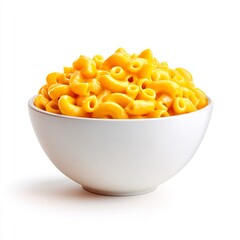 Bowl of creamy mac and cheese on white background, comfort food, pasta