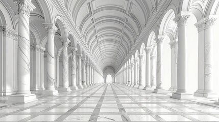 Architecture, line drawing, vector lines, central main building, ultra high definition, white background, clean Architecture.