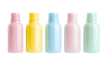Pastel nail polishes in bottles isolated on white