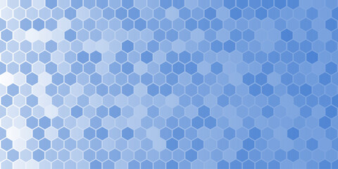 Blue and White beehive background. Honeycomb, bees hive cells pattern. Bee honey shapes. Vector geometric seamless texture symbol. Hexagon, hexagonal raster, mosaic cell sign or icon. Gradation.