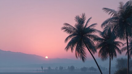 Obraz premium pink sunset with palm trees