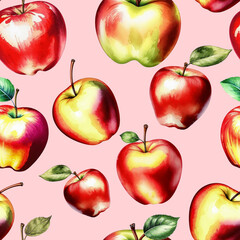 juicy, ripe red apple, sweet fruit. pattern, seamless texture, watercolor illustration. artificial intelligence generator, AI, neural network image. background for the design