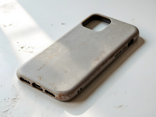 Protective Phone Case: A worn, protective phone case sits on a surface bathed in sunlight. Showing signs of use, it suggests a life of constant protection for the valuable device inside. 