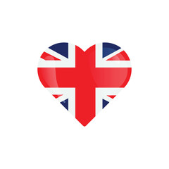 Heart Shaped United Kingdom Flag Icon Vector Design.