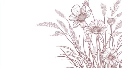 Wildflowers, meadow, summer, sketch, white background, invitation design