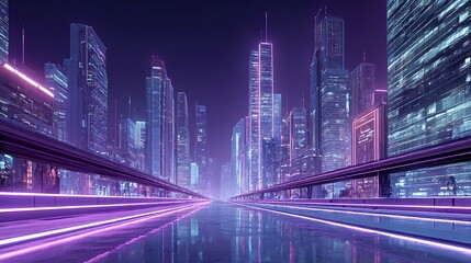 Obraz premium Neon Lit Cityscape at Night Futuristic Urban Scene