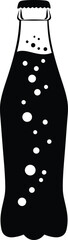 Minimalist black and white glass bottle with carbonated liquid simple abstract line art

