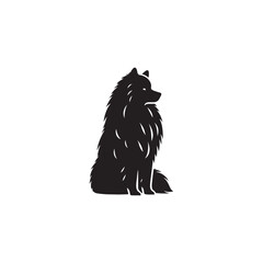 Keeshond dog silhouette, fluffy coat, friendly companion, alert expression, curled tail, spitz breed, medium size, thick fur, charming, intelligent, playful, loyal, house pet, furry outline, cheerful,