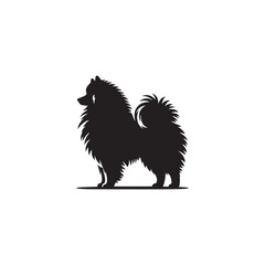 Keeshond dog silhouette, fluffy coat, friendly companion, alert expression, curled tail, spitz breed, medium size, thick fur, charming, intelligent, playful, loyal, house pet, furry outline, cheerful,