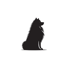 Keeshond dog silhouette, fluffy coat, friendly companion, alert expression, curled tail, spitz breed, medium size, thick fur, charming, intelligent, playful, loyal, house pet, furry outline, cheerful,