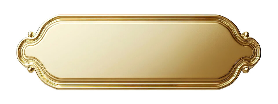 Golden metal nameplate with embossed corners, isolated on transparent cutout background - Powered by Adobe