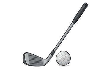 Golf club positioned above white golf ball, ready for powerful swing against clean background
