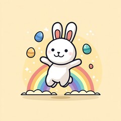 easter bunny jumping rainbow egg cartoon