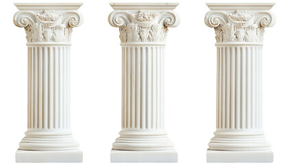 Fototapeta premium Different white Romanesque columns isolated on a white background, cut out