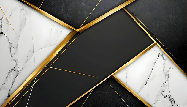 Abstract geometric design with marble, gold accents, and textured black surfaces, creating a modern and elegant look