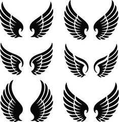 Angel and Bird Wings Silhouette Set – Vector Shadow Collection Flying Wings Icons | Black Wing Silhouettes for Design Projects