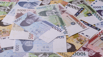 Paper money, South Korean banknotes as a financial business background