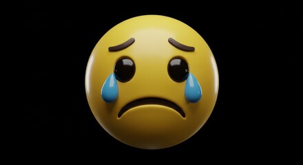 Fototapeta premium Sad Emoji 3D - A 3D of a yellow emoji with tears, expressing sadness. Perfect for expressing feelings