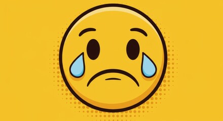 Fototapeta premium Sad Face Emoji Illustration - A yellow cartoon emoticon with tears streaming down its face, expressing sadness or disappointment. Simple, bold design