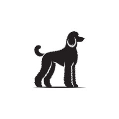 Labradoodle dog silhouette showcasing curly coat, friendly posture, playful and intelligent nature, medium-sized companion, loyal and affectionate pet, energetic, hypoallergenic breed, joyful and lovi