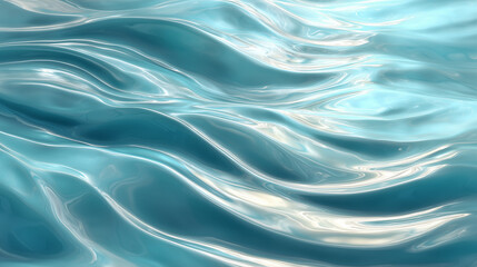Fototapeta premium Close-up of flowing water with gentle waves, creating a sense of movement and serenity. The sunlight reflects off the surface, giving a shimmering effect.