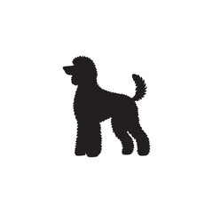 Labradoodle dog silhouette showcasing curly coat, friendly posture, playful and intelligent nature, medium-sized companion, loyal and affectionate pet, energetic, hypoallergenic breed, joyful and lovi