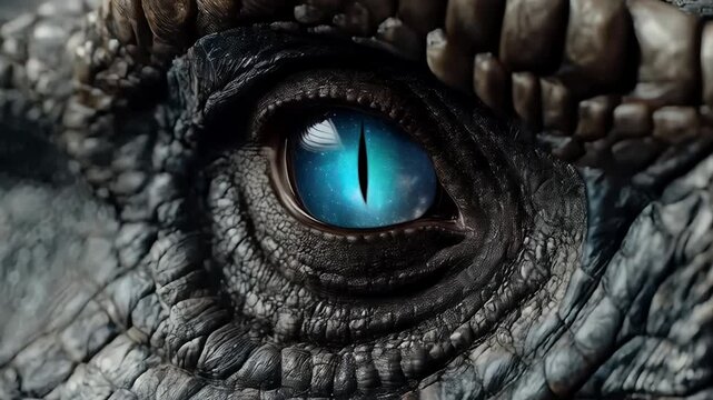 Close-up of a Reptilian Eye Reflecting the Cosmos