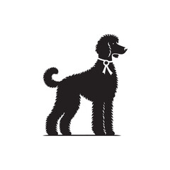 Labradoodle dog silhouette showcasing curly coat, friendly posture, playful and intelligent nature, medium-sized companion, loyal and affectionate pet, energetic, hypoallergenic breed, joyful and lovi