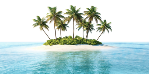 Tropical island with palm trees, isolated on transparent cutout background