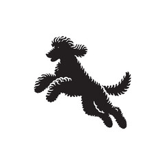 Labradoodle dog silhouette showcasing curly coat, friendly posture, playful and intelligent nature, medium-sized companion, loyal and affectionate pet, energetic, hypoallergenic breed, joyful and lovi