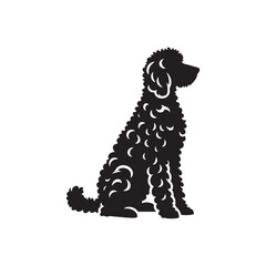 Labradoodle dog silhouette showcasing curly coat, friendly posture, playful and intelligent nature, medium-sized companion, loyal and affectionate pet, energetic, hypoallergenic breed, joyful and lovi