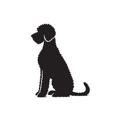 Labradoodle dog silhouette showcasing curly coat, friendly posture, playful and intelligent nature, medium-sized companion, loyal and affectionate pet, energetic, hypoallergenic breed, joyful and lovi