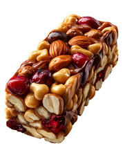 Nut bar snack with visible layers of different nuts isolated on transparent background