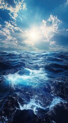 Fototapeta premium Majestic ocean waves under bright sun seascape photography tranquil environment aerial perspective