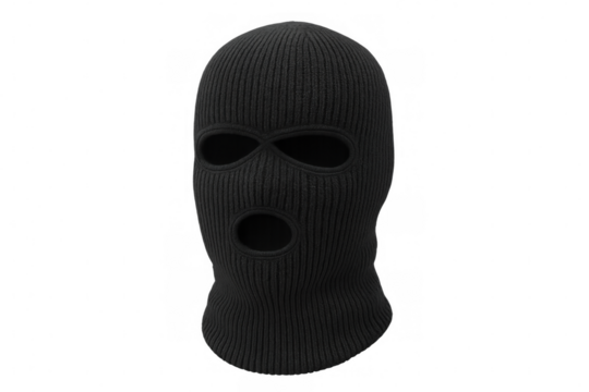 Black balaclava placed against transparent background, representing anonymity, concealing identity, suggesting potential security risks or criminal concealment