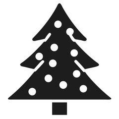 Simple black christmas tree silhouette with ornaments for holiday decorations
