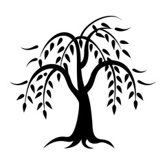 Artistic silhouette of a graceful willow tree design depicting nature's elegance
