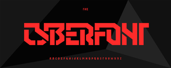 Cyber Angular Font, Modular Geometric Alphabet evokes Robotic Digital Architecture and Gaming or Sports UI. Ideal for Game Logo and Headline. Vector Typeset © artyway