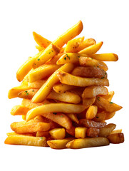 Pile of golden French fries, isolated on transparent background,