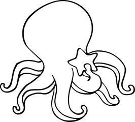 Octopus holding on starfish outline