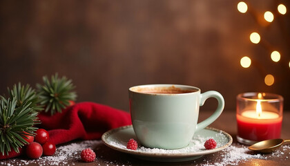 Obraz premium Cozy Morning Coffee with Candlelight Ambiance