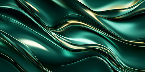 Fototapeta premium Smooth Abstract Waves in Rich Emerald Tones and Subtle Gold Accents