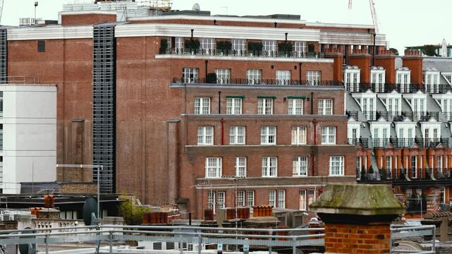 Urban Skyline, Cityscape Rooftops, High-Angle Aerial View From Oxford Street, Buildings Exteriors, Mayfair, Central London, England