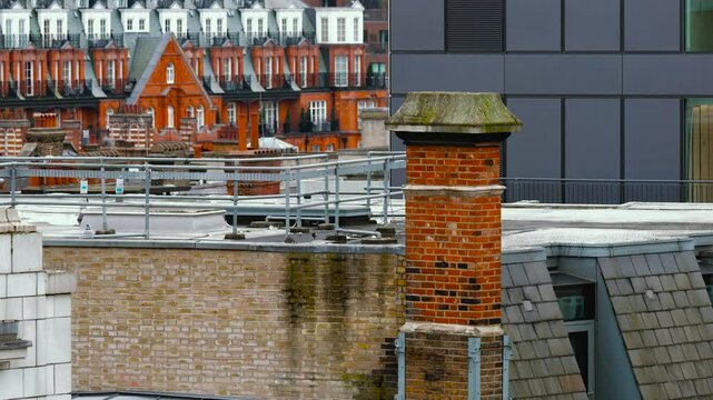 Urban Skyline, Cityscape Rooftops, High-Angle Aerial View From Oxford Street, Buildings Exteriors, Mayfair, Central London, England