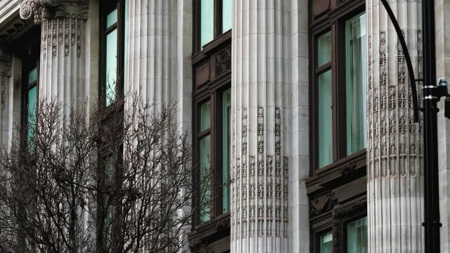 Historic British Beaux-Arts Architecture, Selfridges Department Store Building Exterior Classical Ionic Colonnade, Oxford Street, Central London, England, United Kingdom