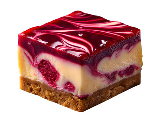 Raspberry swirl cheesecake bar isolated on transparent background