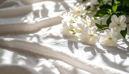Flowers Casting Soft Patterned Shadows on White Tablecloth
