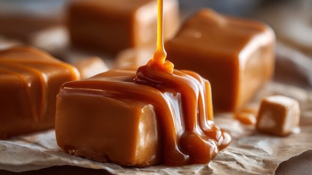 A 4K photo of 4K photo of indulgent toffee delight a sweet journey through caramel sauce bliss.
