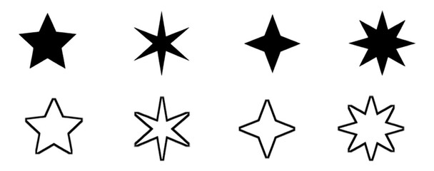 Stars collection. Star vector icons. Black set of Stars, isolated on transparent background. Star icon. Stars in modern simple flat style. Vector illustration